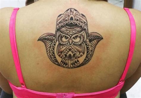 Hamsa Hand Mit Eule Design Am R Cken Tattoomotive Net