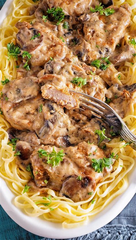 Pork Tenderloin In Creamy Mushroom Sauce And Pasta Dinner Recipe Pork Tenderloin Recipes