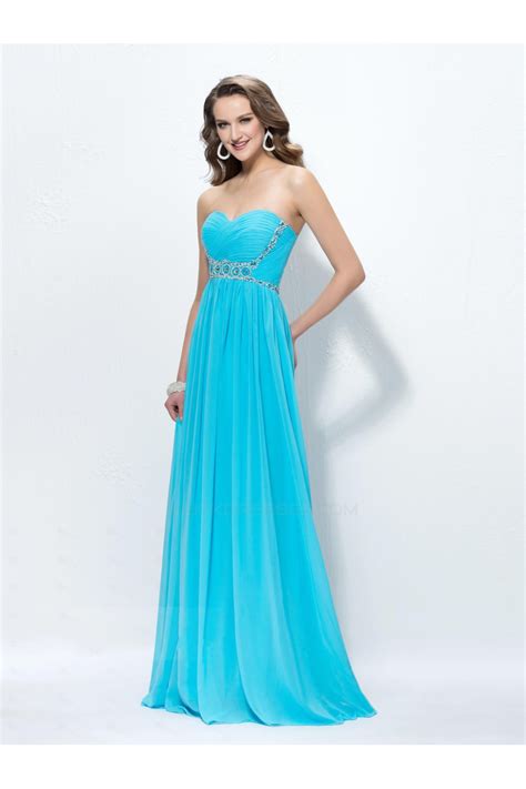 Sheath Column Sweetheart Long Blue Chiffon Prom Evening Formal Party