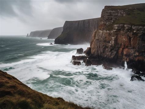 Premium Ai Image Dramatic Coastline With Towering Cliffs And Crashing