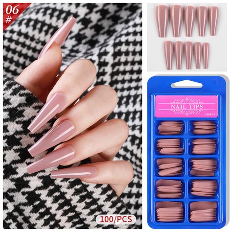 Bidobibo Fake Nails 100pcs Long Fake Nails Full Cover False Nail Coffin