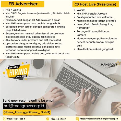 Lowongan Kerja FB Advertiser CS Host Live Freelance Di Mangrove