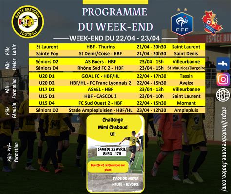 Actualité PROGRAMME DU WEEK END DU 22 23 AVRIL club Football