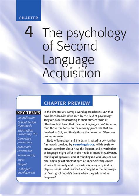 The Psychology Of Second Language Acquisition Chapter Introducing