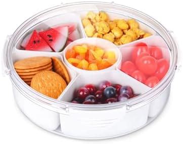 Round Divided Serving Tray With Lid Snack Box With 6 Compartments