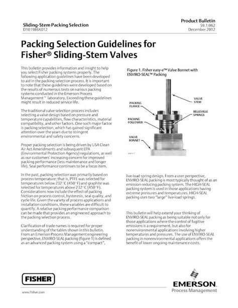 Pdf Packing Selection Guidelines For Fisher Sliding Stem Valves