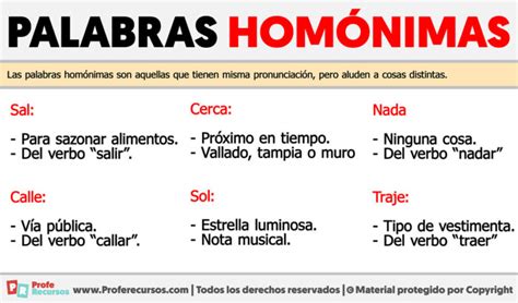 Ejemplos De Palabras Homónimas