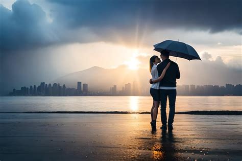 Premium AI Image | couple under an umbrella in the rain