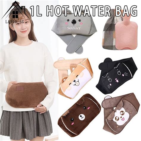 SG Hot Water Bag 1L Rubber Hot Water Bottle With Waist Cover Wearable Hot Water Bottle Soft