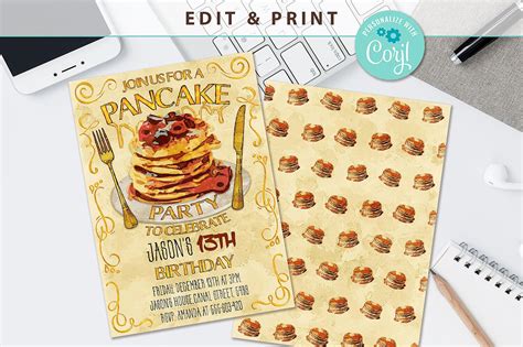 Pancake Party Invitation, Birthday Party Invitation, Printable Pancake ...