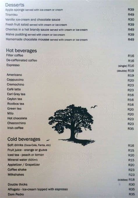 Menu at The Wild Fig Tree Restaurant, Sabie