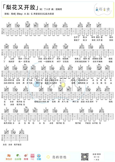 梨花又开放吉他谱周峰韩红g调弹唱谱吉他演示教学视频 简谱网