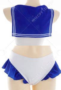 Miccostumes Swimsuits Kawaii For Bathing Bikini Set Sailor Collar Top And Ruffles Bottom Two