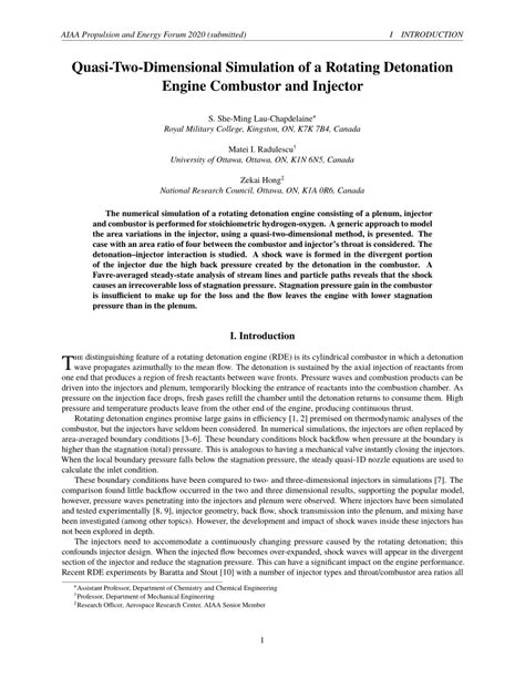 PDF Quasi Two Dimensional Simulation Of A Rotating Detonation Engine