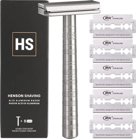 Henson Shaving Razor Aluminum Double Edge Safety Razor With 5 Spare Blades 30