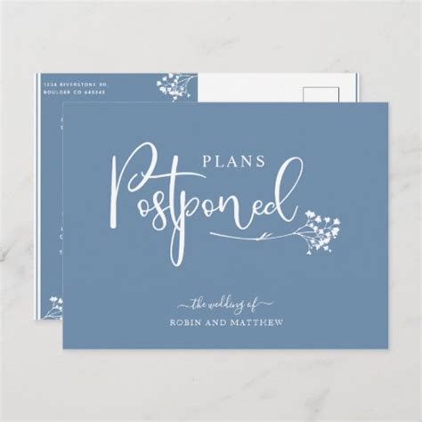 Dusty Blue Postponement Wedding Announcement Postcard Zazzle