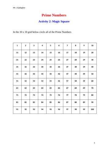 Prime Numbers Activities Teaching Resources