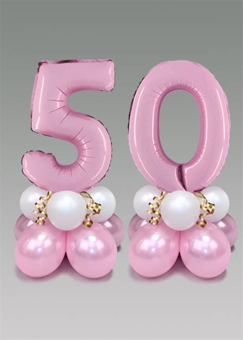 Inflated Pastel Pink 50th Birthday Mini Balloon Centrepiece Set