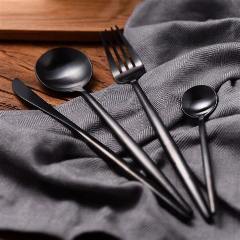 Matte Black Luxury Stainless Steel Cutlery Set Set Of Etsy