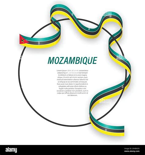 Waving Ribbon Flag Of Mozambique On Circle Frame Template For