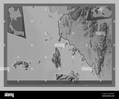 Satun Province Of Thailand Grayscale Elevation Map With Lakes And