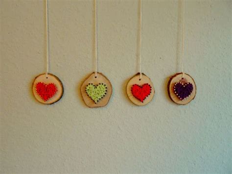 Heart Ornament Made Of Wooden Slices With Wool Valetine S Day Wedding