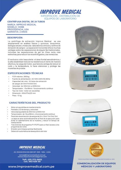 Centrifuga MODELO HW6B IMPROVE MEDICAL Distribuidor De Equipos