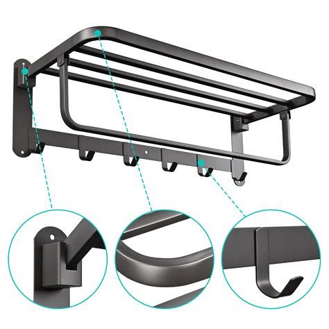 Aquaterior 23 Wall Mounted Towel Rack 2 Tier Rail Holder Storage Shelf