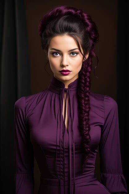 Premium Ai Image Woman With Long Braid In Her Hair Wearing Purple