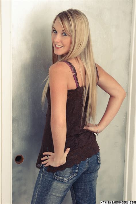 Beautiful Blonde Holds Her Denim Jeans After Getting Undressed CoedCherry