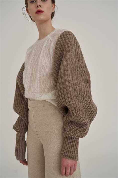 Description A Voluminous Puff Bolero Sleeve In Brown Wool Blend Ripped