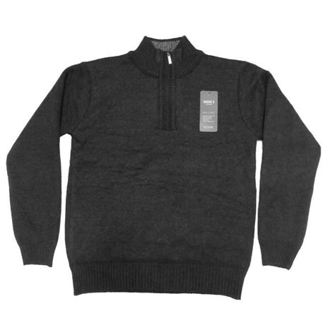 Pull Homme Col Camionneur Maille Chinée Doublé Chaud Hiver Gris Foncé