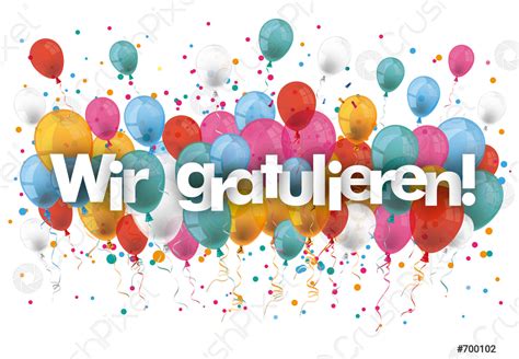 Confetti Balloons Wir Gratulieren Stock Vector Crushpixel