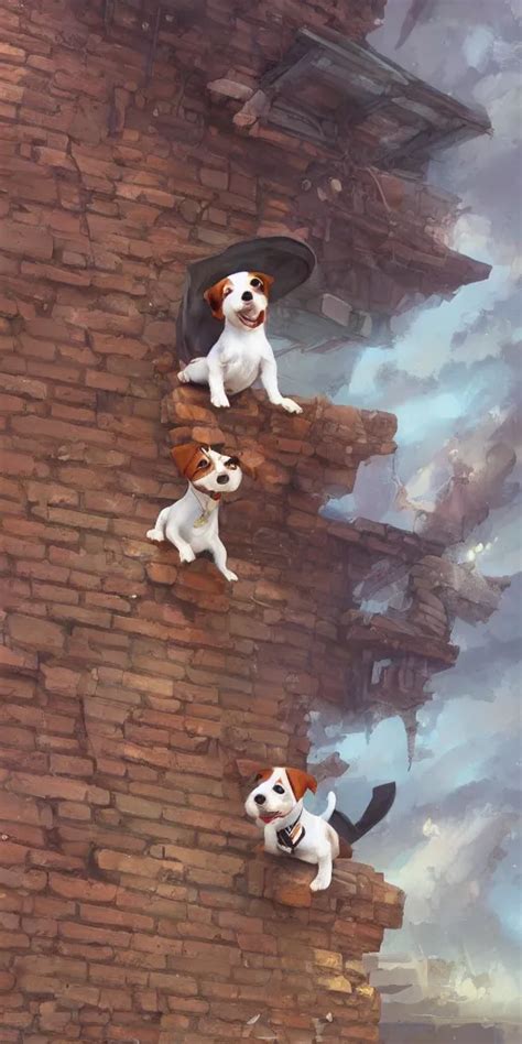 Adorable Jack Russel Terrier Floating Over A Brick Stable Diffusion