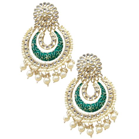 Buy Oomph Jewellery Green Meenakari And Kundan Pearls Floral Large