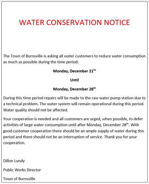 Water Conservation Notice Town Of Burnsville Nc