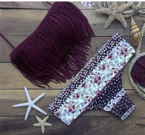 Floral Print Tassel Halter Triangle Two Pieces Bikini Swimwear On Luulla