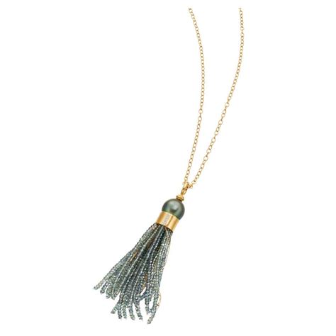 Oval Cut Emerald Emerald Beads Pearls And White Diamond Gold Tassel Necklace For Sale At 1stdibs