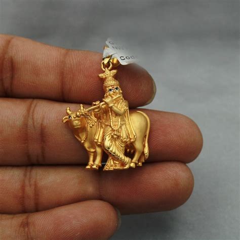 Krishna With Cow K Gold Pendant Jewelry Hindu God Jewelry Pure