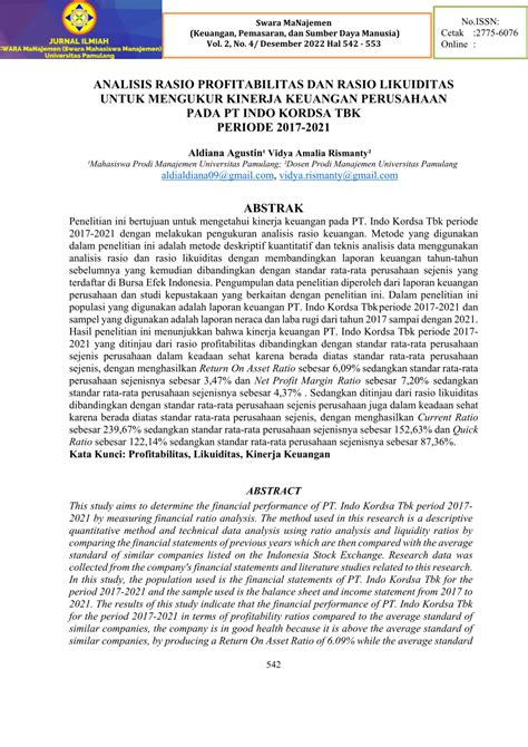 Pdf Analisis Rasio Profitabilitas Dan Rasio Likuiditas Untuk Mengukur