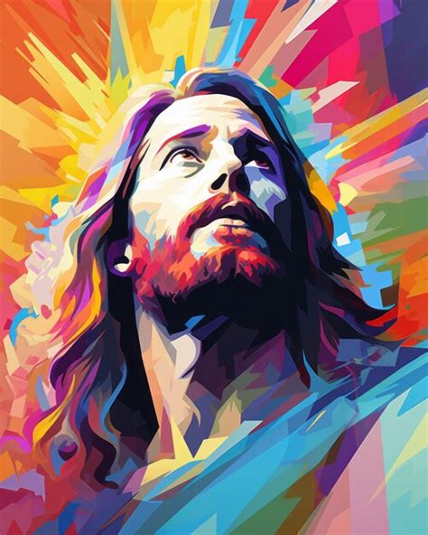 Premium AI Image | a painting of jesus with a colorful background