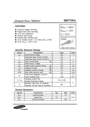 IRF730 Datasheet and Replacement. Cross Reference Search