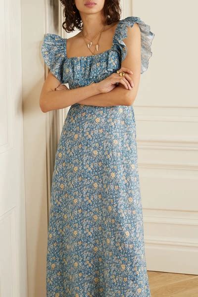 Zimmermann Carnaby Ruffled Floral Print Linen Maxi Dress In Indigo