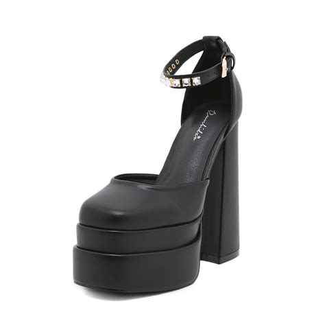 Stupmary Womens Platform Chunky High Block Heels Ankle Strap Buckles