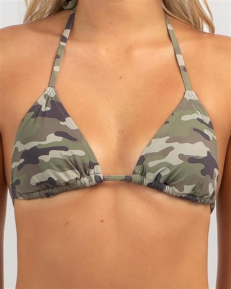 Shop Kaiami Camo Triangle Bikini Top In Khaki Fast Shipping Easy