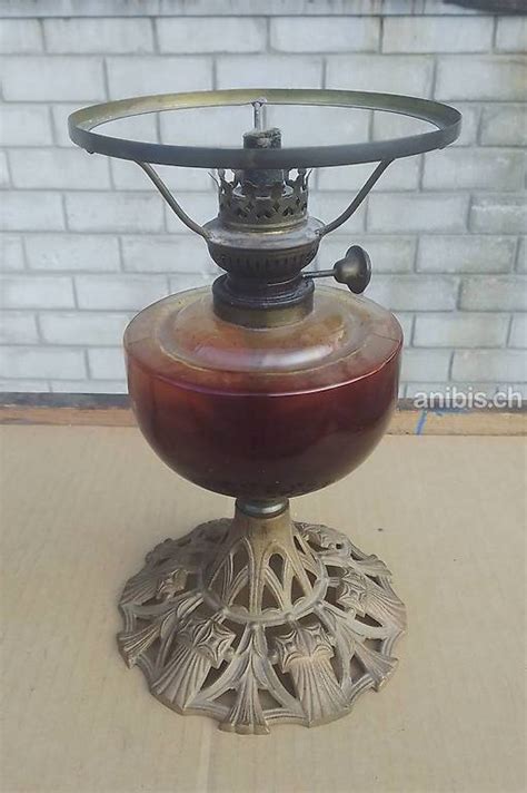 Lampe P Trole Vintage En Verre Rouge Et Laiton Cantone Vallese