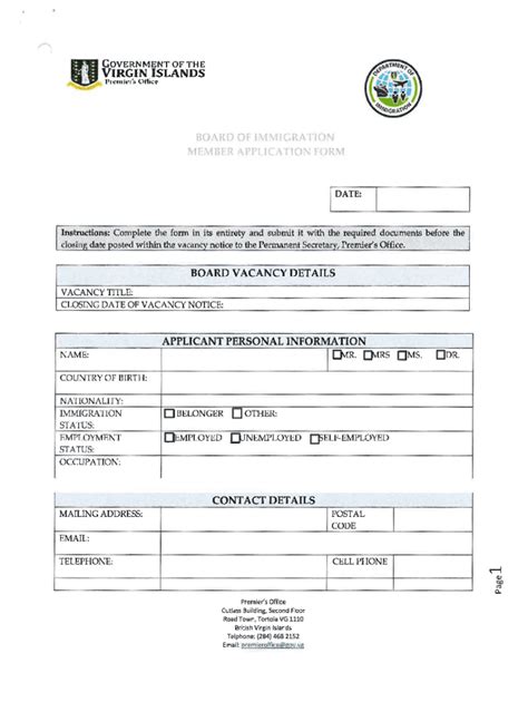 Fillable Online Bvi Gov Board Of Immigration Member Application Form