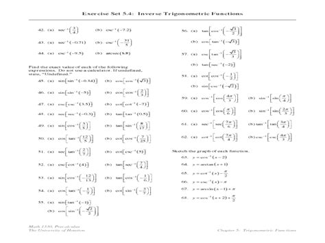 Exercise Set 5.4: Inverse Trigonometric Functions Lesson Plan for 9th ...