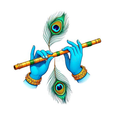 krishna playing flute  peacock feather design stock illustration