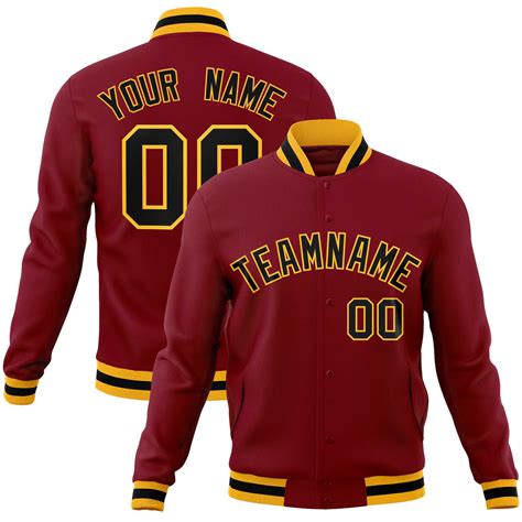 Custom Crimson Black Gold Classic Style Varsity Full Snap Letterman Ja